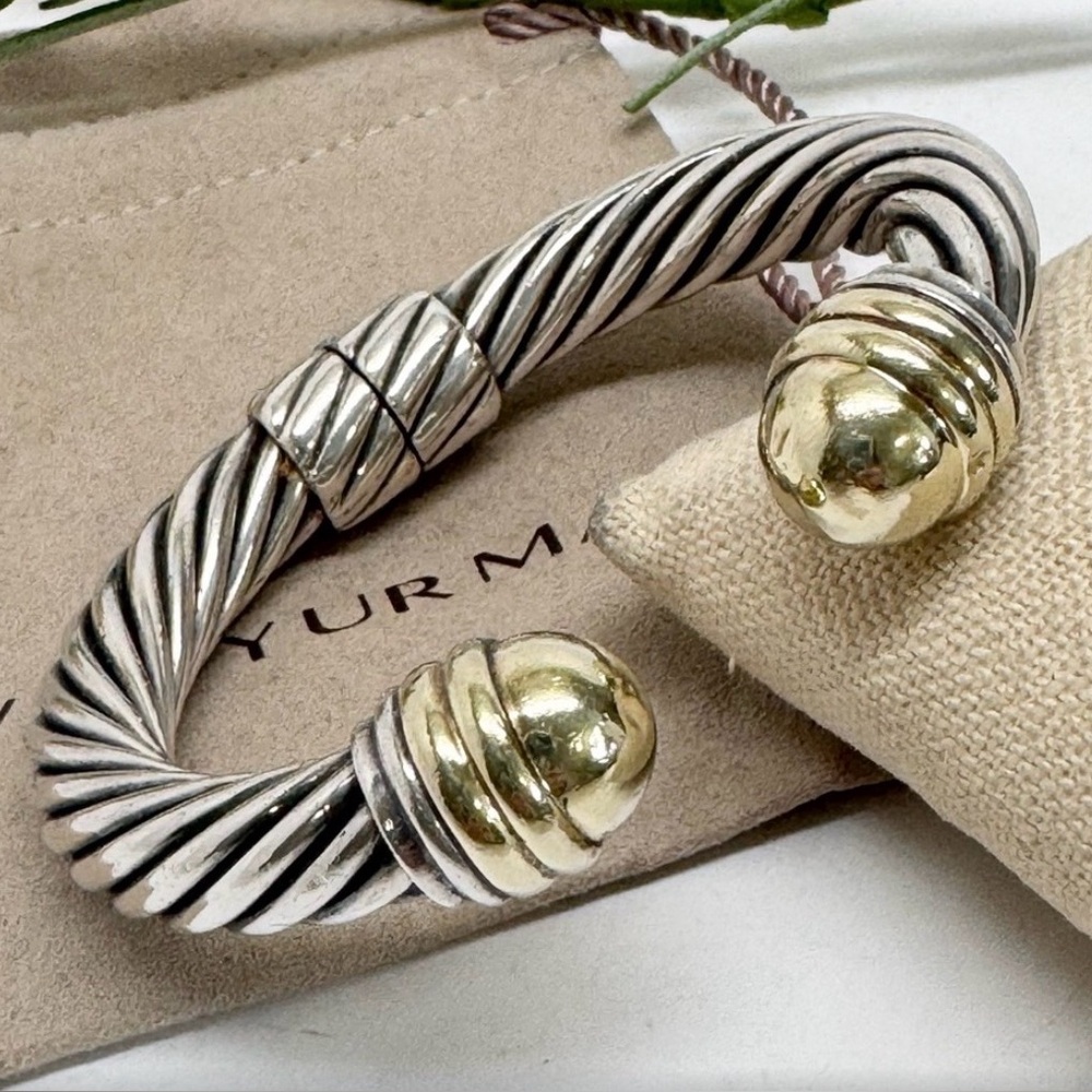 David Yurman Dome Cuff Silver and Gold Bracelet - Picture 2 of 10